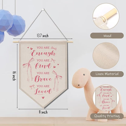 Inspirational Gifts for Women Pink Room Decor for Girls Pink Wall Decor Bedroom Playroom Wall Art Decorations, Boho Twin Sign, Siblings Room Hanging Pennant Flag Banner