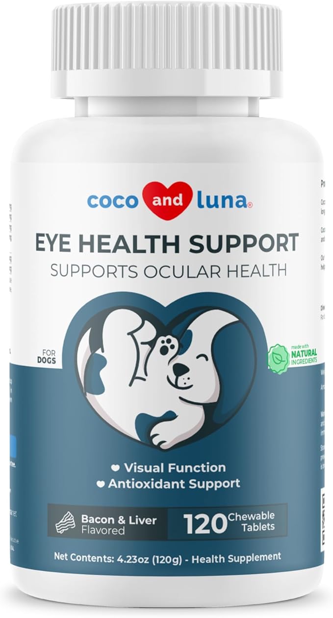 Eye Support for Dogs - 120 Chewable Tablets - Supplements for Vision, Eye Vitamins for Dogs, with Cod Liver Oil Antioxidant, Omega 3 EPA and DHA Fatty Acids.-Mewly Pet