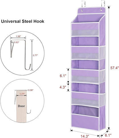 Univivi 5-Shelf Over The Door Hanging Organizer, Back of Door Organizer with 5 Compartments 6 Side Pockets for Baby Bedroom and Bathroom Storage (Purple)