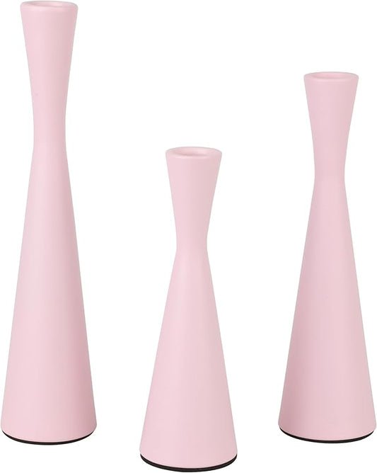 Vixdonos Taper Candle Holders Metal Candlestick Holders Set of 3 Table Mantel Decorative Candle Stand for Dinning,Party，Wedding,Home Decor(Pink)