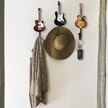 KUNGYO Vintage Guitar Shaped Decorative Hooks Rack Hangers for Hanging Clothes Coats Towels Keys Hats Metal Resin Hooks Wall Mounted Heavy Duty (3-Pack) (Guitar Hook-B)