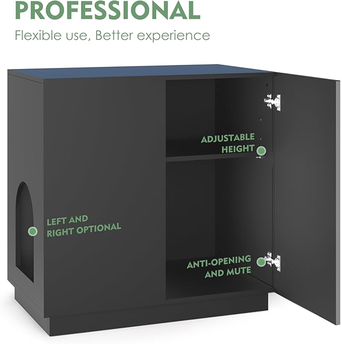 Large/Tall Litter Box Enclosure, Modern Wooden Litter Box Furniture for XL Litterbox with Hidden Storage as Sideboard Cabinet (Black)-Mewly Pet