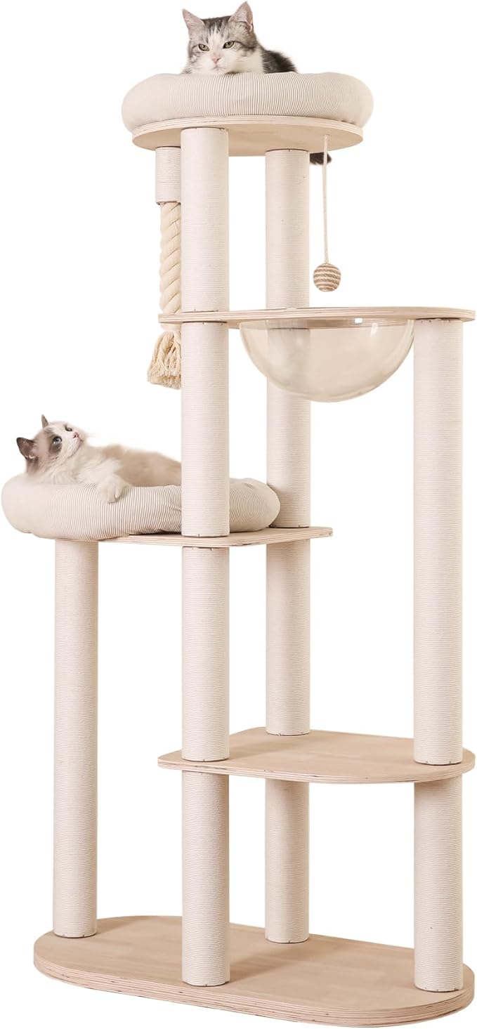 59" Modern Cat Tree Multi-Level Large Cat Tower Heavy Duty Cat Tree with Hammock,Cotton Scratching Post and Washable Cushions-Mewly Pet