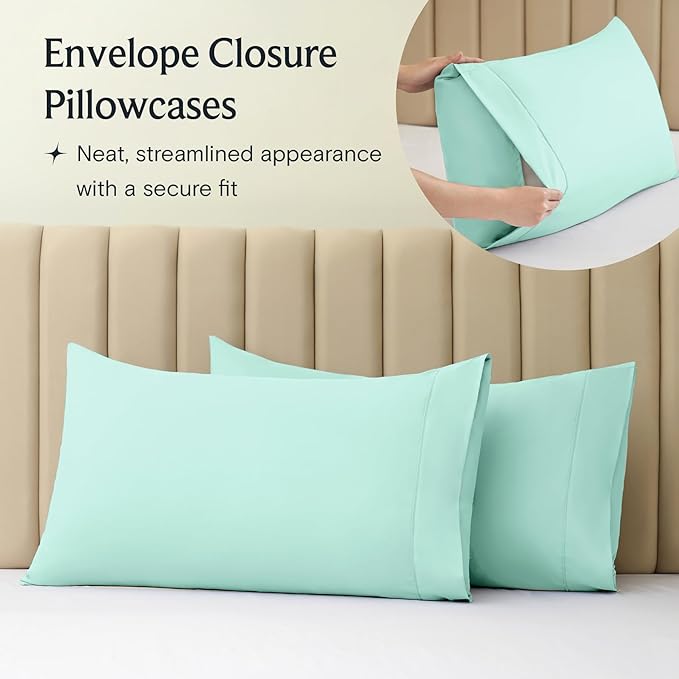 LuxClub 3 PC Sheet Set Bed Sheets Deep Pockets 16" Eco Friendly Wrinkle Free Cooling Machine Washable Hotel Bedding Silky Soft - Aquamarine Twin XL