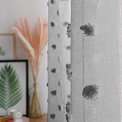 MYSKY HOME Pom Pom Grey Sheer Curtains for Bedroom Girls Room Curtains 72 Inches Long for Nursery Kids Light Filtering Boho Window Drapes, Rod Pocket, 52" Wide, 2 Panels