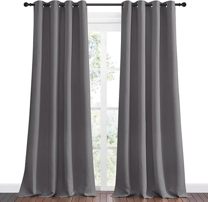 NICETOWN Bedroom Blackout Curtains Panels - Triple Weave Energy Saving Thermal Insulated Solid Grommet Blackout Draperies for Patio (1 Pair, 55 inches by 90 Inch, Grey)
