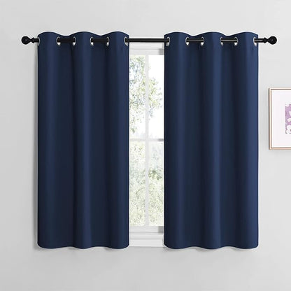NICETOWN Blackout Curtain Panels for Bedroom, Navy, 2 Panels, W29 x L36-inch, Thermal Insulated Grommet Top Blackout Draperies and Drapes for Basement