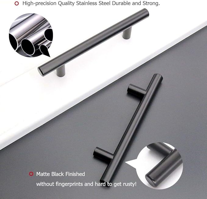 homdiy 3.5" Cabinet Handles Black Drawer Pulls - HD201BK Modern Cabinet Pulls Cabinet Hardware for Kitchen Cabinets, 10 Pack Stainless Steel Cupboard Handles