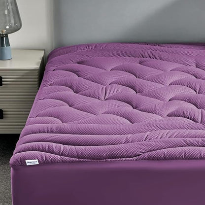 SLEEP ZONE Cooling Mattress Topper Twin XL for College Dorm, Premium Zoned Quilted Mattress Pad, Fitted Mattress Protector Cover Washable, Deep Pocket 8-21 inch, Purple, Twin XL