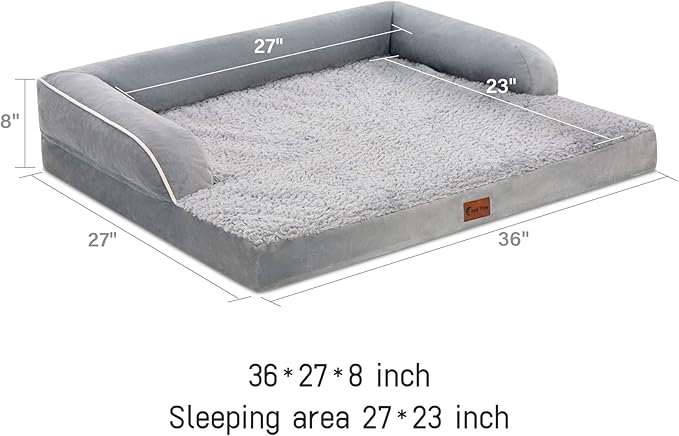 Orthopedic Dog Beds for Large Dogs, Waterproof Dogs Beds, Memory Foam Dog Couch Beds, Comfy Bolster Pet Beds with Removable Washable Cover, Nonskid Bottom (Large, Grey)-Mewly Pet