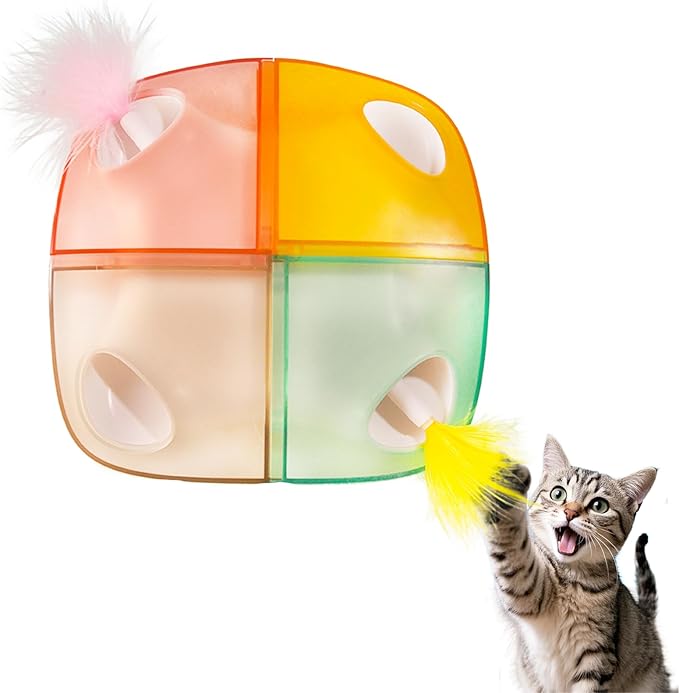 Cat Toys Interactive Automatic Whack-A-Mole/Hide and Seek Ultra Fun Smart cat Feather Toy for Indoor Cats Rechargeable 2-Feather 4-Hole stimulating Instinct of Hunting get rid of Boredom-Mewly Pet
