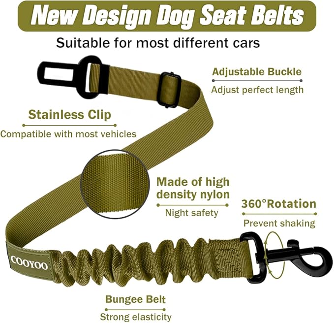 COOYOO Dog Seat Belt,3 Piece Set Retractable Dog Car Adjustable Seatbelts for Vehicle Nylon Pet Safety Heavy Duty & Elastic & Durable Car Harness for Dogs-Mewly Pet