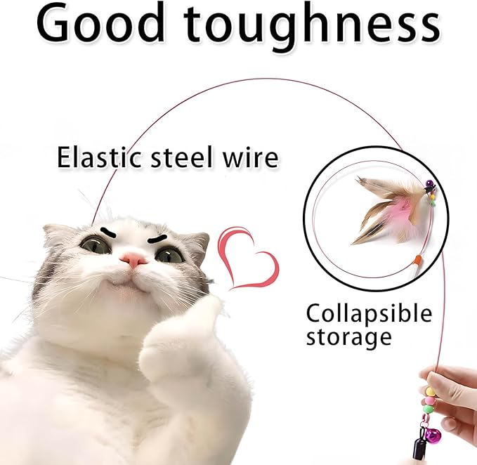 Cat Toys Interactive for Indoor Cats,2 PCS Cat Feather Toys and Wand Toys for Chase Exercise and Teaser Play with Kitten-Mewly Pet