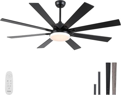 62 Inch Ceiling Fans with Lights,Large Modern Ceiling fan with Remote and 8 Wooden Blades,Dimmable,6 Speeds,Noiseless Reversible Indoor&Outdoor Fan for Bedroom,Patio,Living Room