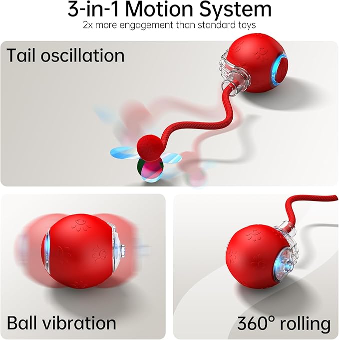 Interactive Cat Ball Toy - 2025 Smart Rolling Cat Toy with Shiny Tail, Motion Activated Boredom Relief for Indoor Cats, USB Rechargeable & Obstacle Avoidance-Mewly Pet