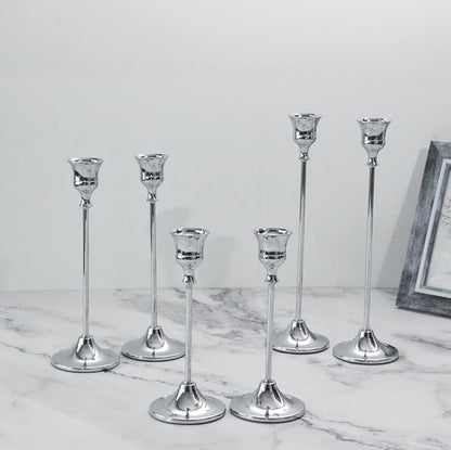 Candlestick Holder for Taper Candles Hi-Q Candle Holders (6PCS, Silver)