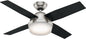 Hunter 44 inch Indoor Ceiling Fan with LED Light and Remote Control - Modern Ceiling Fan, Standard Mount, 4 Blades, For Bedroom, Living Room, or Kitchen, Quiet - Dempsey 59245, Brushed Nickel