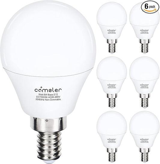 comzler Ceiling Fan Light Bulbs Candelabra LED Bulbs - 60 watt Equivalent, 5000K Daylight White Candelabra E12 Base A15 Small Light Bulbs,600lm,Non-Dimmable, Pack of 6