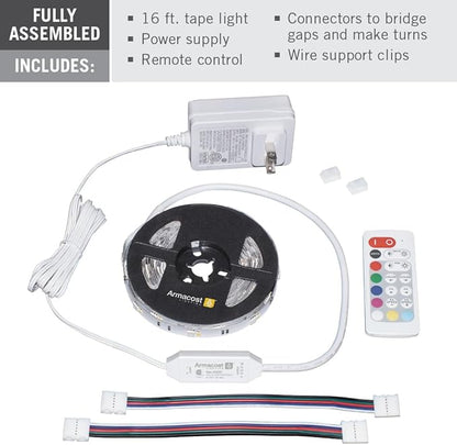 Armacost Lighting 423500 RibbonFlex Home 16ft. RGB+W Smart LED Tape Light Kit, Multi-Color and White