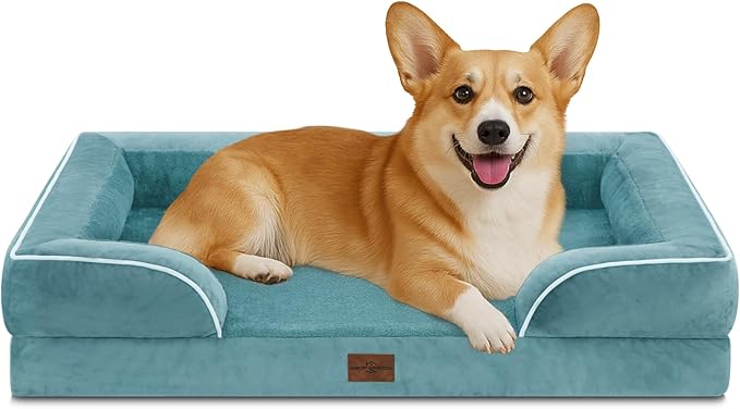 Comfort Expression Medium Dog Beds Waterproof Orthopedic Foam Dog Sofa Beds for Medium Large Dogs Comfy Pet Bed with Washable Removable Cover & Non-Slip Bottom(Medium,Washed Blue)-Mewly Pet