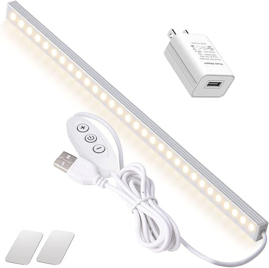 12 Inch Under Cabinet Lighting, Dimmable LED Light Bar with Plug-in AC Adapter & Magnetic Mount - for Kitchen, Workshop, Closet (Includes Adhesive Tape)