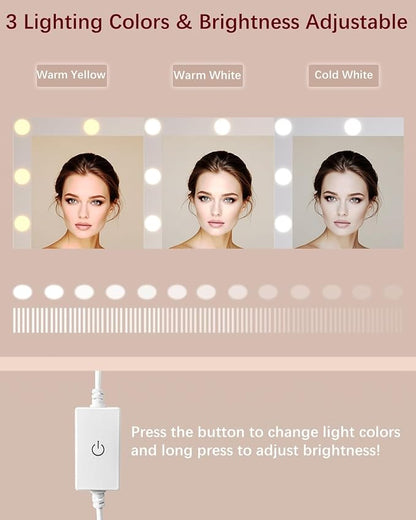 Irontar Vanity Table, Makeup Desk with Lighted Mirror, Dressing Desk with Drawers and Adjustable Brightness, 3 Color Lighting Modes, Vanity Desk for Women(White)