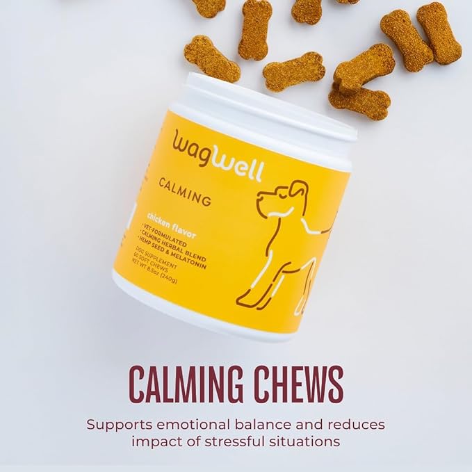WagWell Calming Chews for Dogs – Vet-formulated Anxiety Relief for Dogs to Reduce Stressful Situations Like Travel or Fireworks – Separation Anxiety Relief for Dogs to Ease Stress & Promote Relaxation-Mewly Pet