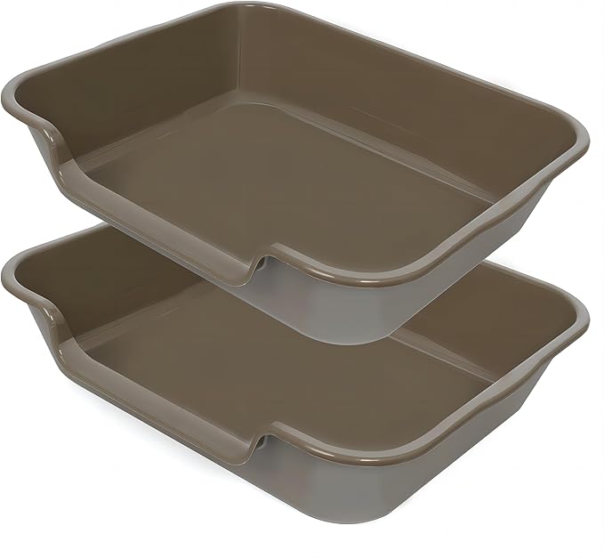 2 Pack of Extra Large Cat Litter Box (ABS Material), Low Entry Senior Litter Pen for Geriatric Kitty Big Cats, Jumbo Pet Safe Litter Boxes Tray for Pets Potty (Light Brown, 24" L x 20" W)-Mewly Pet