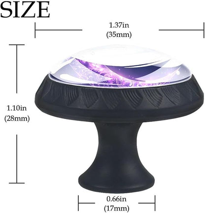 4 Pack 1.37" Dresser Drawer Knobs, Round Crystal Glass Cabinet Pulls with Screws for Kitchen, Bathroom, Nursery Nursery Kids Room (Purple Moon Symbol)