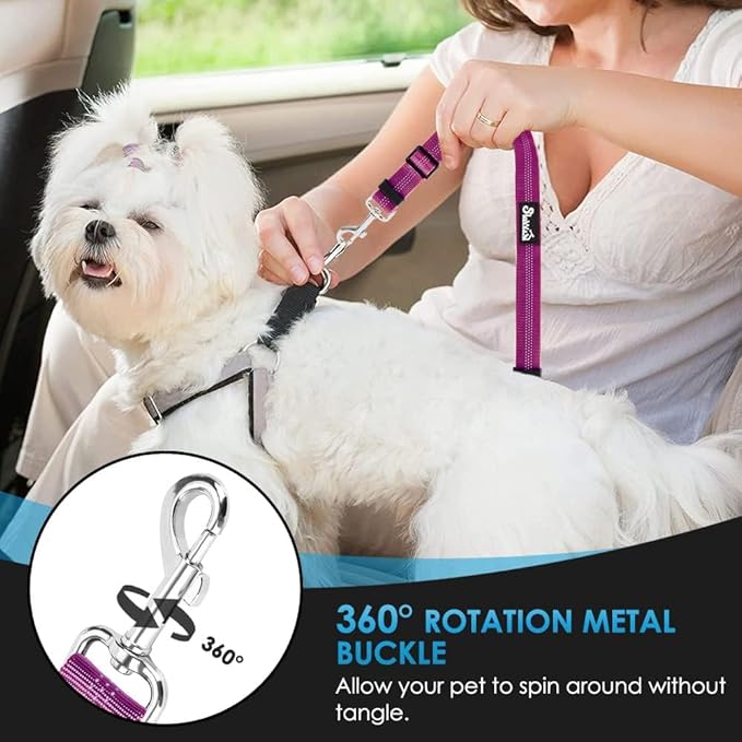 SlowTon Dog Seat Belt, 2 Pack Harness Seatbelt Adjustable With Elastic Bungee Buffer, 2 in 1 Pet Car Leash Headrest Restraint Reflective Safety Tether (Fushia, Dual Restraint)-Mewly Pet