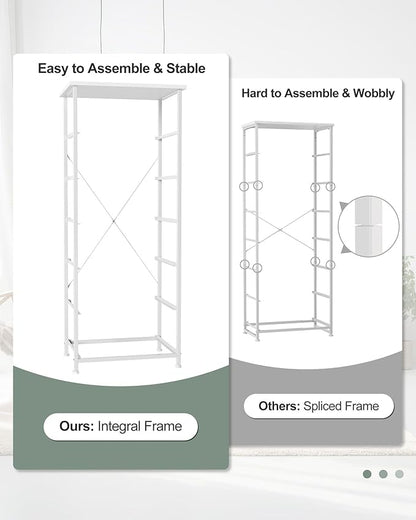 Crestlive Products Tall Dresser for Bedroom Vertical Storage Tower - Sturdy Steel Frame, Wood Top, Easy Pull Fabric Bins, Handles - Organizer Unit for Hallway, Entryway, Closets - 6 Drawers (White)