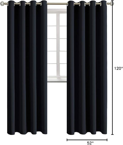 BGment Blackout Curtains - Grommet Thermal Insulated Room Darkening Bedroom and Living Room Curtains, Set of 2 Panels (52 x 120 Inch, Black)