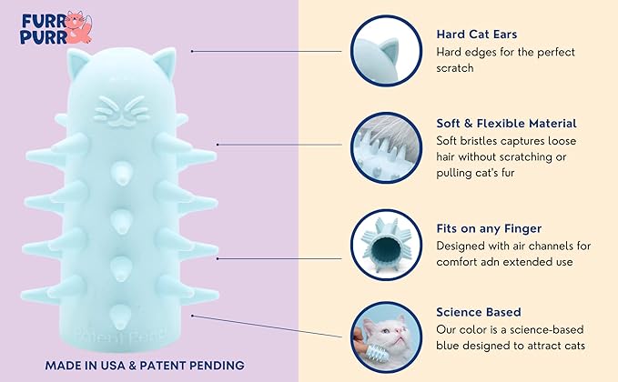 Furr&Purr Cat Brush, Scratcher, and Massager - Indoor Cat Calming Care with Face Scratcher, Finger Brush (3-Pack, Made in USA)-Mewly Pet