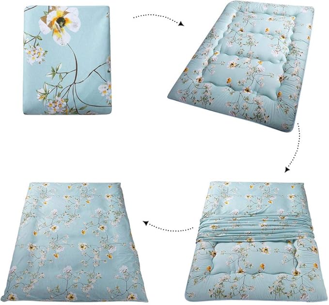 MAXYOYO Rustic Floral Korean Floor Mattress Japanese Futon, Foldable Bed Roll Up Camping Lounger Bed Couches and Sofas Mattress Topper Queen Size