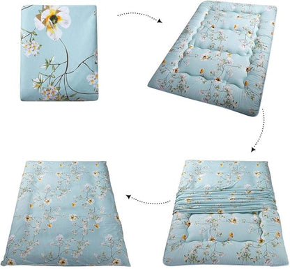 MAXYOYO Rustic Floral Korean Floor Mattress Japanese Futon, Foldable Bed Roll Up Camping Lounger Bed Couches and Sofas Mattress Topper Queen Size