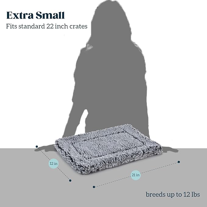 Stoutwool Indestructible Dog Bed - Fluffy Chew Proof Dog Crate Pad - Tough Kennel Pad for Aggressive Chewers - Ideal for Extra Small Breeds & Fits 22-Inch Crate - 21"x12", Charcoal-Mewly Pet