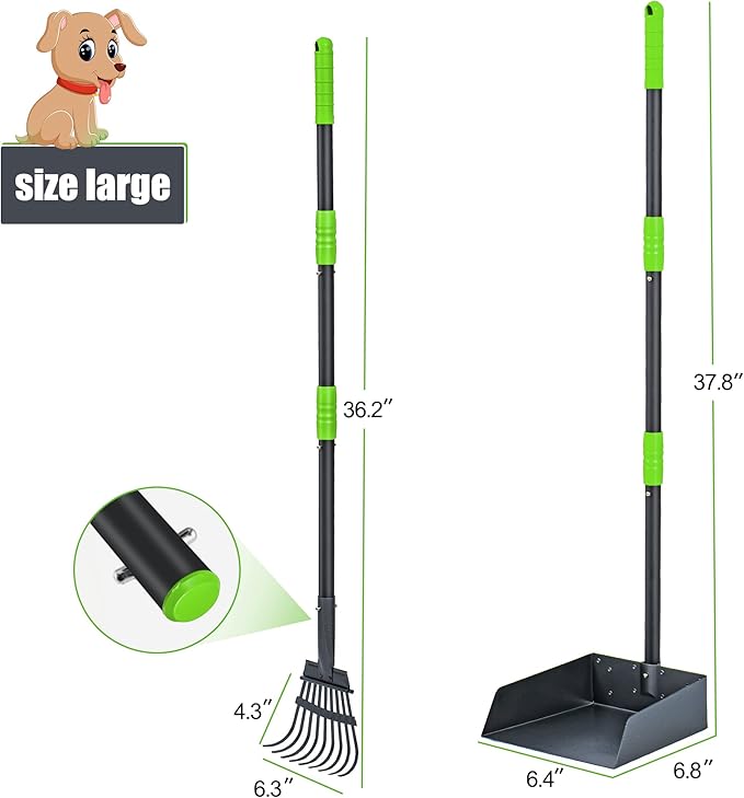 Niubya Pooper Scooper for Dogs, Metal Poop Scooper Tray and Rake Set with Adjustable Long Handle, Dog Pooper Scooper for Pet Waste Removal-Mewly Pet
