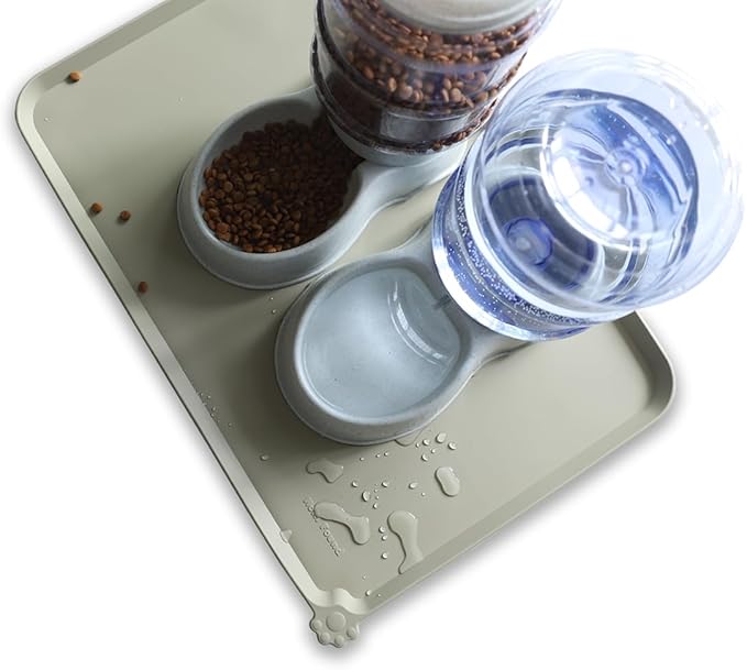 Hoki Found Large Silicone Non Slip Pet Food Mats - Bowl Placemats for Dog Cat - Waterproof - Cream Green-Mewly Pet