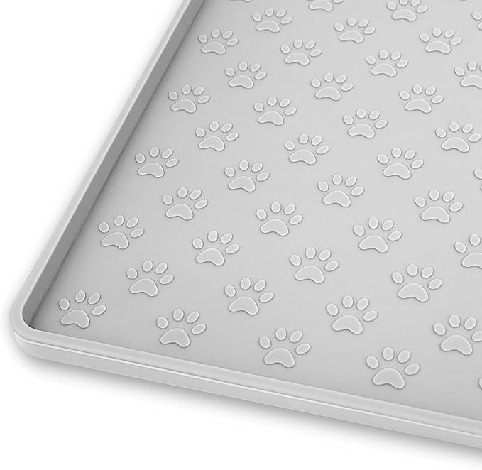 Ptlom Dog Food Mat Anti-Slip Pet Bowl Mats for Food and Water, High-Lips Pet Placemat Prevent Messy Spills to Floor, Waterproof Puppy Feeding Tray for Small, Medium Large Dogs Cats, Silicone-Mewly Pet