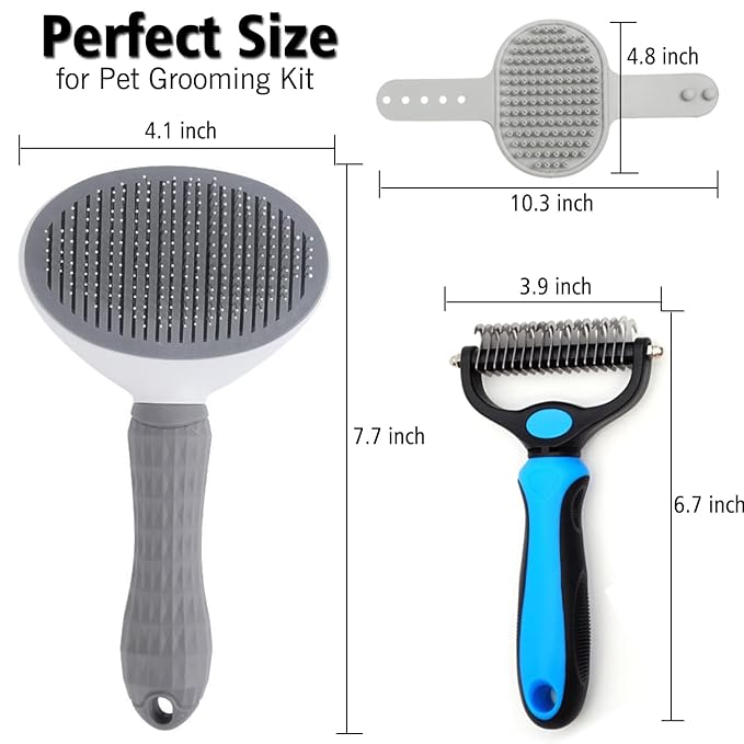 3PCS Dog Grooming Brush - Dog Brush for Shedding Massaging Bathing - Double Sided Shedding, Dematting Undercoat Rake - Self Cleaning Slicker Comb for Dogs and Cats with Long or Short Coats-Mewly Pet