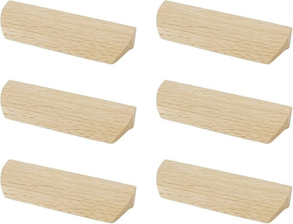 6Pcs Unfinished Wood Solid Furniture Pulls Handles,Unfinished Unpainted Paintable Wooden Handles Cupboard Closet Drawer Handle Pull,Length 3.54",Hole Dis.2.52"