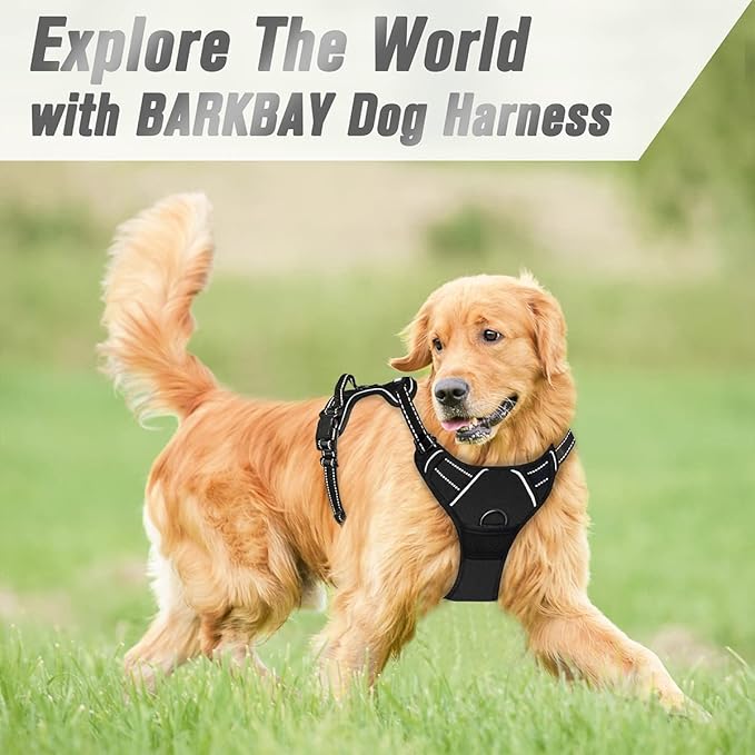BARKBAY No Pull Dog Harness Front Clip Heavy Duty Reflective Easy Control Handle for Large Dog Walking(Black,L)-Mewly Pet