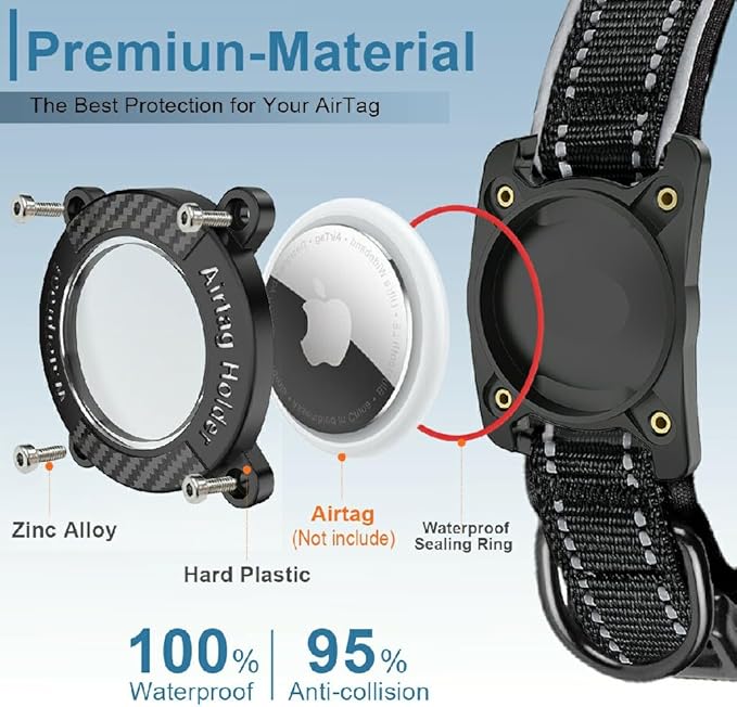 Upgraded AirTag Dog Collar, IP68 Waterproof Dog Collar with Apple Air Tag Holder, Reflective Adjustable Heavy Duty Dog Collars with Soft Padded for Small, Medium and Large Dogs,Black, L-Mewly Pet