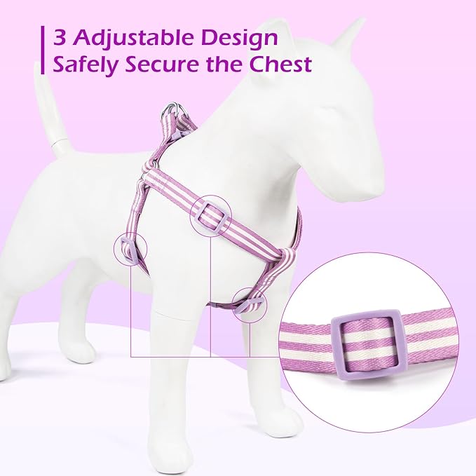 Stripe Step in Dog Harness for Small Dogs, Freedom Nylon Dog Halter Vests, Lightweight and Escape Proof Puppy Harness, Quick Fits for Small Medium and Large Dogs, Purple M-Mewly Pet