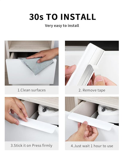 5 Pack 8 inch self Adhesive Cabinet pulls Adhesive Cabinet Handles Drawer Edge pulls Bright White Stick on Handles for Cabinet Finger pulls for Cabinet Adhesive Flat Concealed Drawer Handles