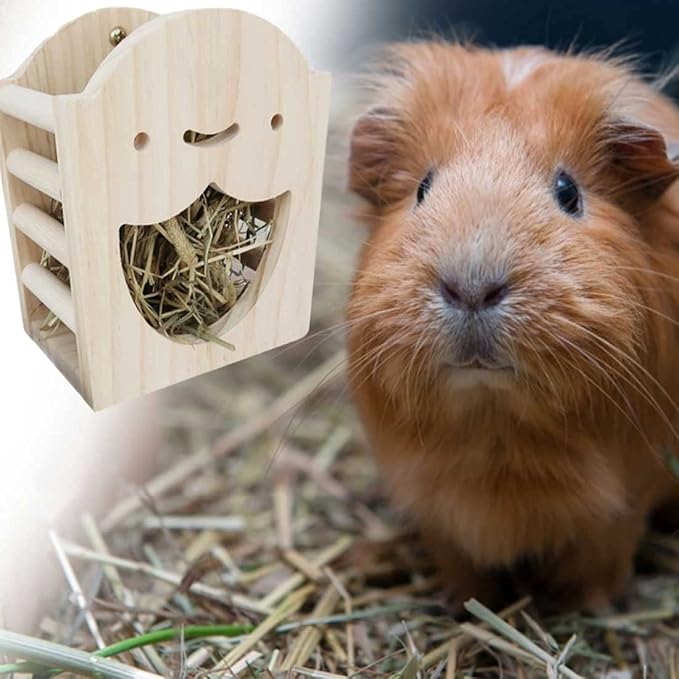 kathson Rabbit Hay Feeder Rack Wood Grass Holder Less Wasted Hay Box Food Feeding Manger Hanging Hay Dispenser for Bunny Chinchilla Guinea Pigs Small Animals-Mewly Pet