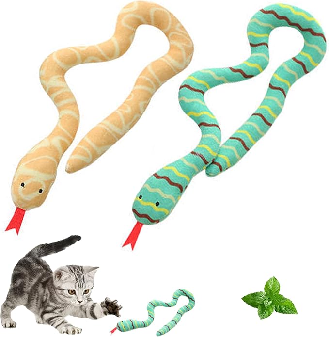 YUDANSI Cat Catnip Snake Toys for Indoor Cats, Snaky Toy 2 Pack for Kitten Play, Soft Plush Toy for Kitty Kicking Chewing and Teeth Cleaning, Interactive Colorful Simulation Toy for Pets Indoor-Mewly Pet