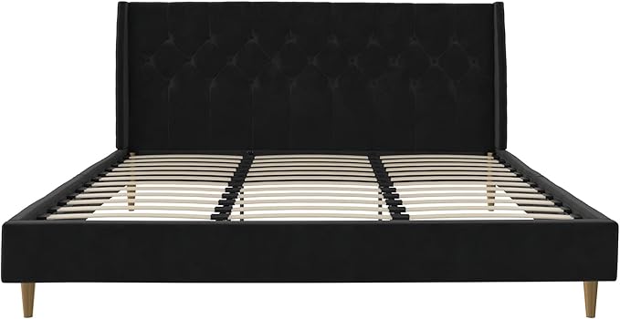Novogratz The Her Majesty Upholstered Bed, King, Black Velvet