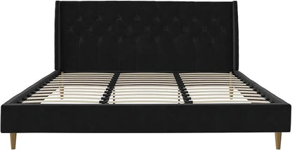 Novogratz The Her Majesty Upholstered Bed, King, Black Velvet