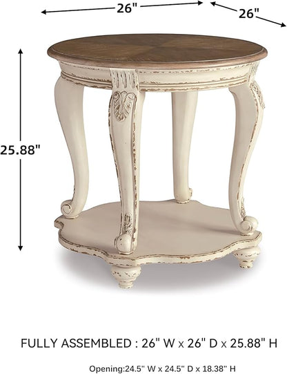 Signature Design by Ashley Realyn French Country Round End Table Two-Tone Accent Table – Chipped White
